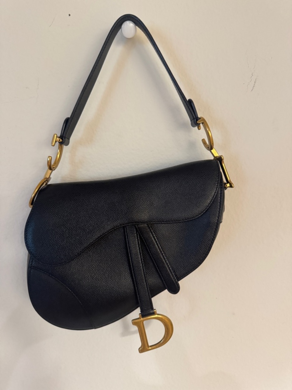 Dior Saddle Bag Black Grained Calfskin Medium Gold Hardware Authentic